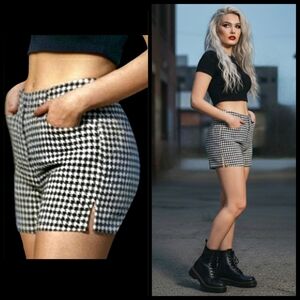 Vtg 90s Generra sexy side slits high waisted houndstooth denim shorts 8/10 NWOT